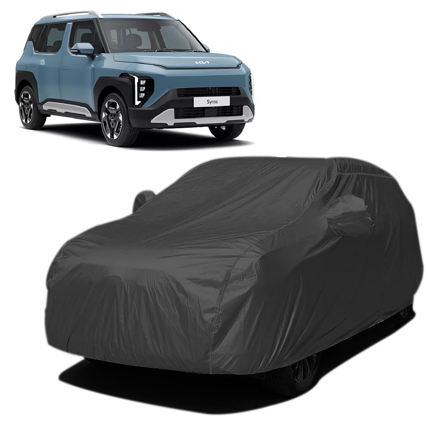 Car Body Cover Compatible with Kia Syros Waterproof Heavy Duty Car Body Cover + Sun Protection + Triple Stitched + Mirror Pocket | Buybycart
